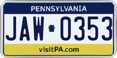 PA license plate JAW0353