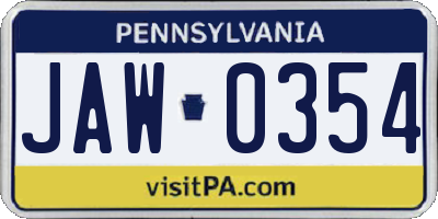PA license plate JAW0354