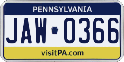 PA license plate JAW0366
