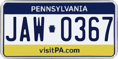 PA license plate JAW0367
