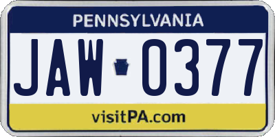PA license plate JAW0377