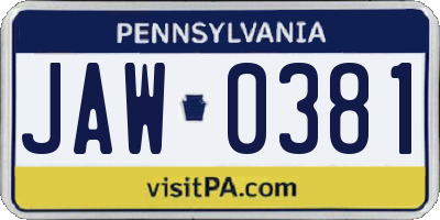 PA license plate JAW0381