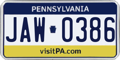 PA license plate JAW0386