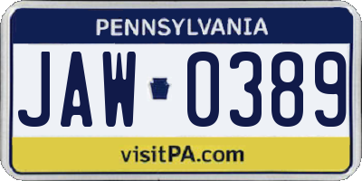 PA license plate JAW0389