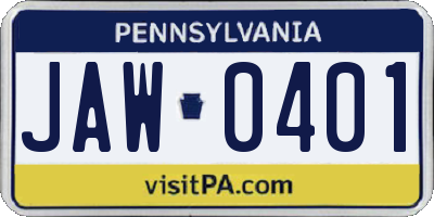 PA license plate JAW0401
