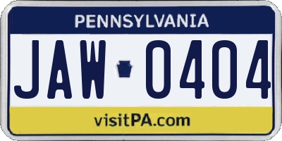 PA license plate JAW0404