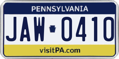 PA license plate JAW0410