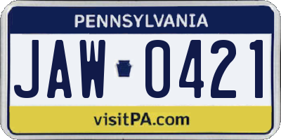 PA license plate JAW0421