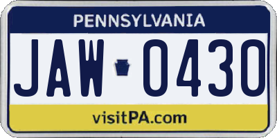 PA license plate JAW0430