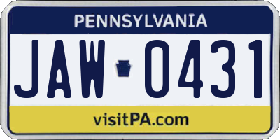 PA license plate JAW0431