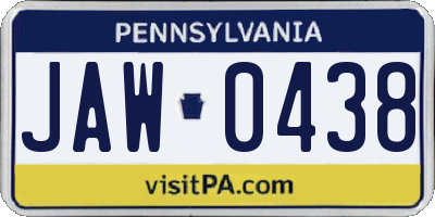 PA license plate JAW0438