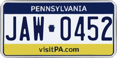 PA license plate JAW0452