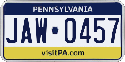 PA license plate JAW0457