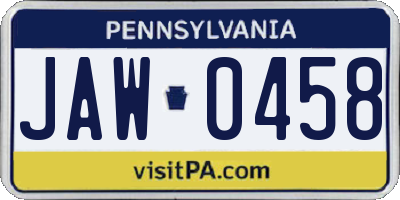 PA license plate JAW0458