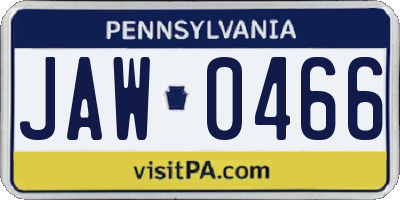 PA license plate JAW0466