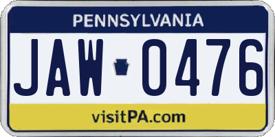 PA license plate JAW0476