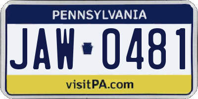 PA license plate JAW0481