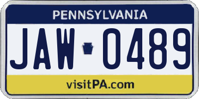 PA license plate JAW0489