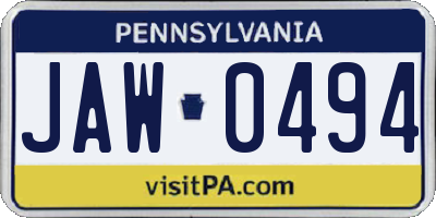 PA license plate JAW0494