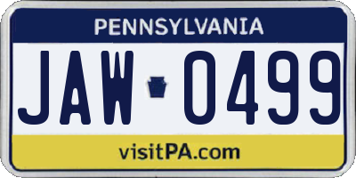 PA license plate JAW0499