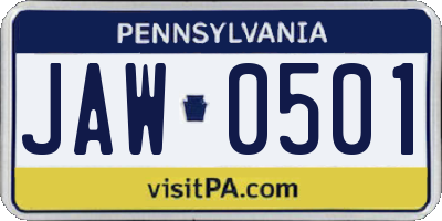 PA license plate JAW0501
