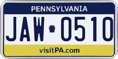 PA license plate JAW0510