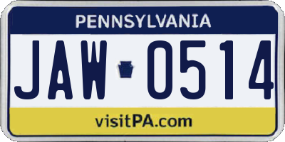 PA license plate JAW0514