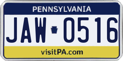 PA license plate JAW0516