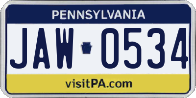 PA license plate JAW0534