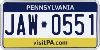 PA license plate JAW0551