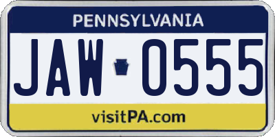 PA license plate JAW0555