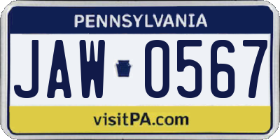 PA license plate JAW0567