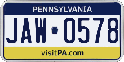 PA license plate JAW0578