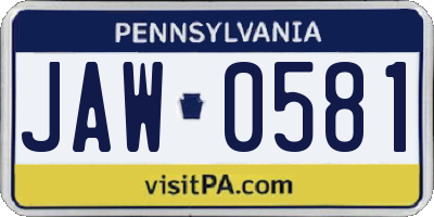 PA license plate JAW0581