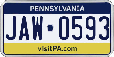PA license plate JAW0593