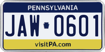 PA license plate JAW0601