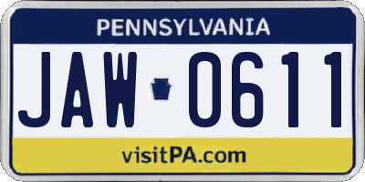 PA license plate JAW0611