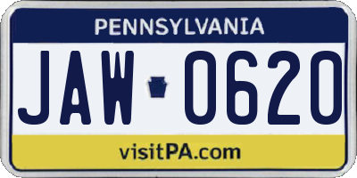 PA license plate JAW0620