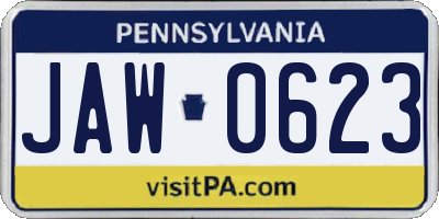 PA license plate JAW0623