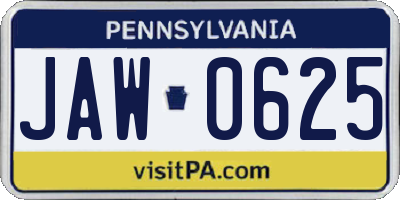 PA license plate JAW0625