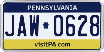 PA license plate JAW0628