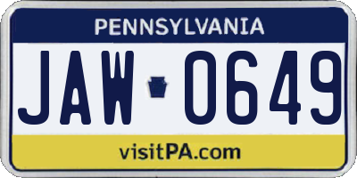PA license plate JAW0649