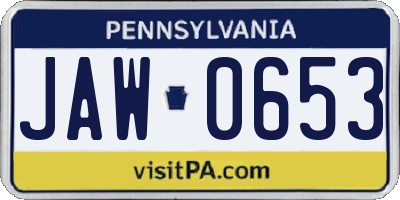 PA license plate JAW0653
