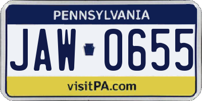 PA license plate JAW0655