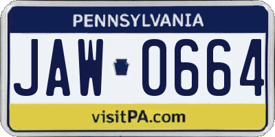 PA license plate JAW0664