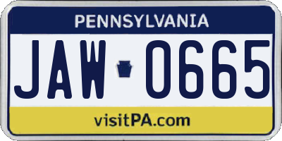 PA license plate JAW0665