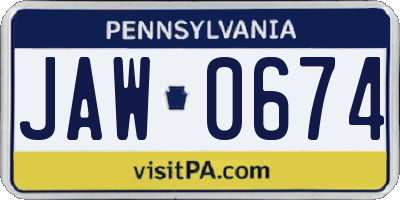 PA license plate JAW0674