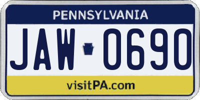 PA license plate JAW0690