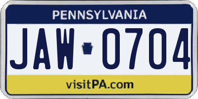 PA license plate JAW0704