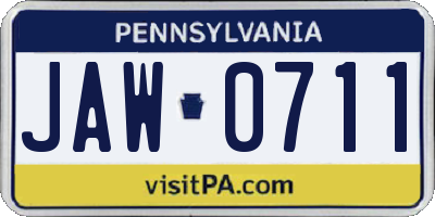 PA license plate JAW0711